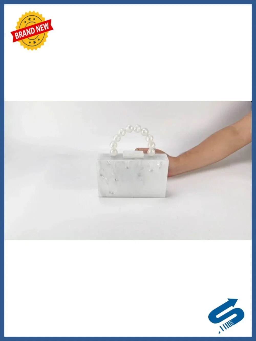 Acrylic Evening Clutch Bag Marbling Handbag with Pearl Chain Formal Wedding
